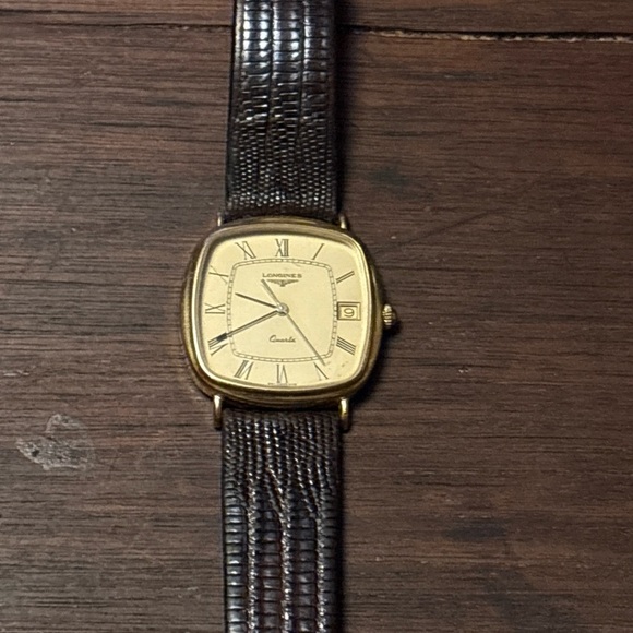 Longines Gold Dial with Textured Brown Strap
